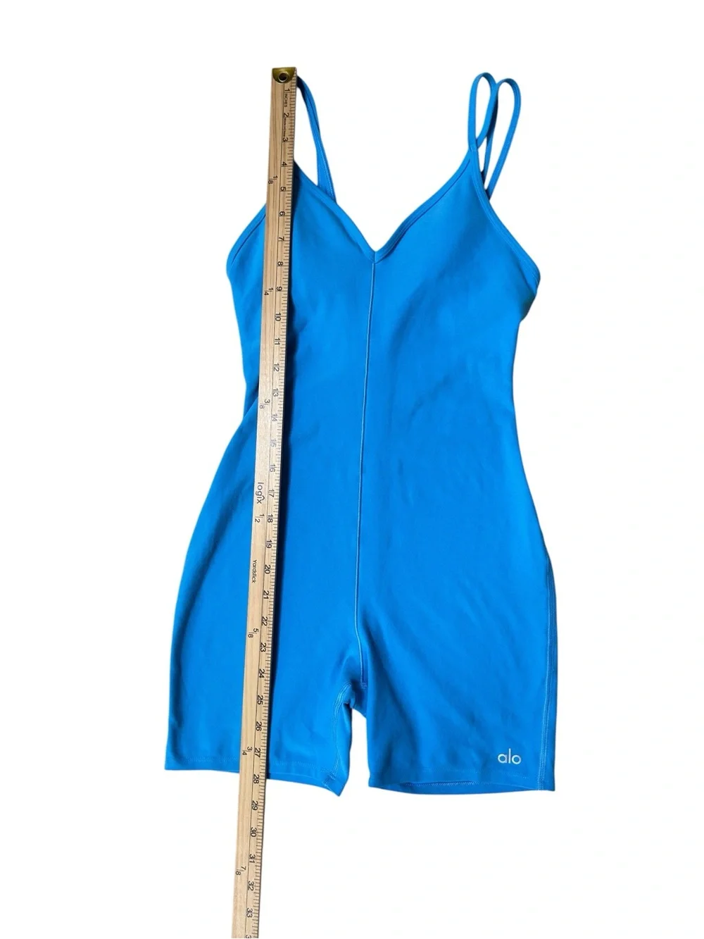 ALO Alosoft Suns Out Onesie Blue Biker Short Active Romper Size XS